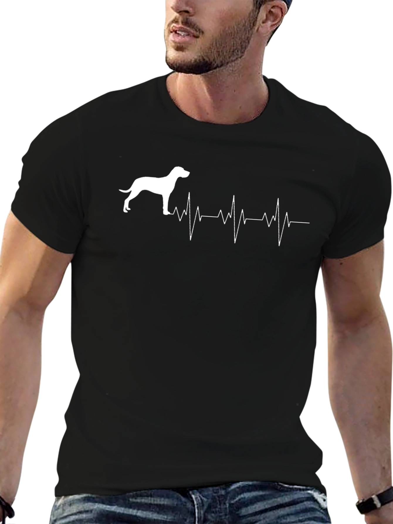 Dog Heartbeat Graphic T-Shirt - Casual Black Tee