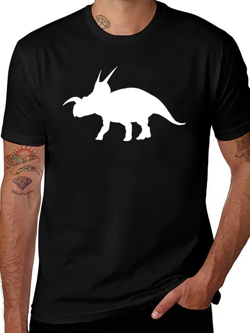 Dinosaur Graphic Tee - Black Triceratops T-Shirt
