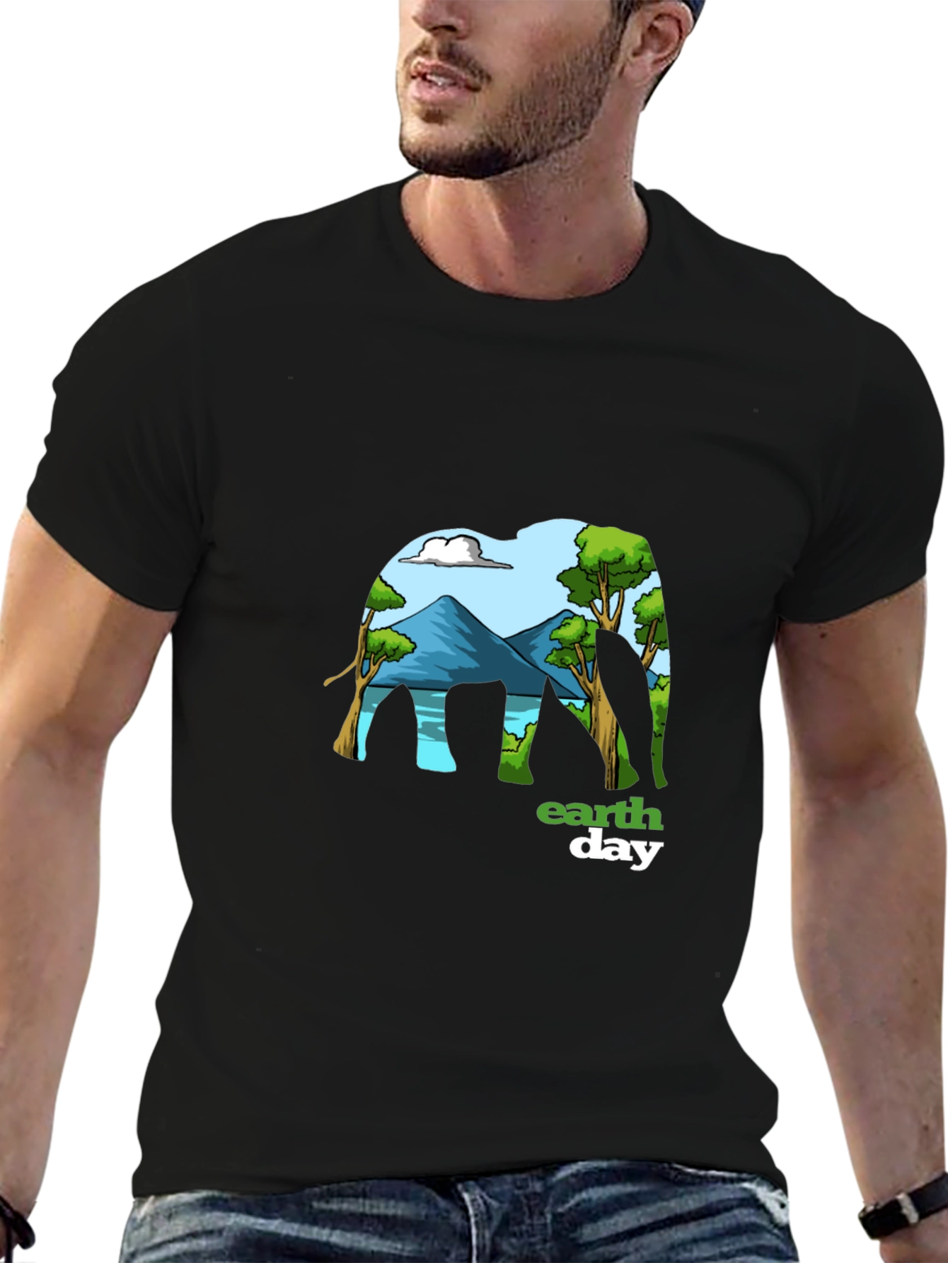 Earth Day Elephant Graphic Tee - Mens Black T-Shirt