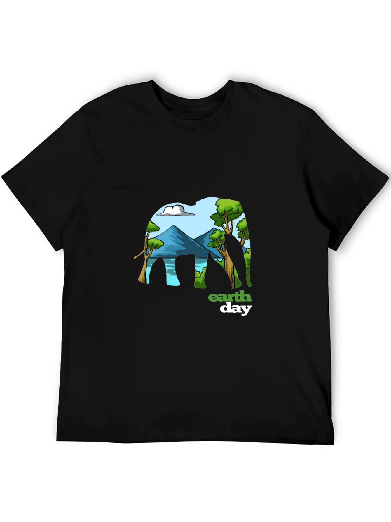 Earth Day Elephant Graphic Tee - Mens Black T-Shirt