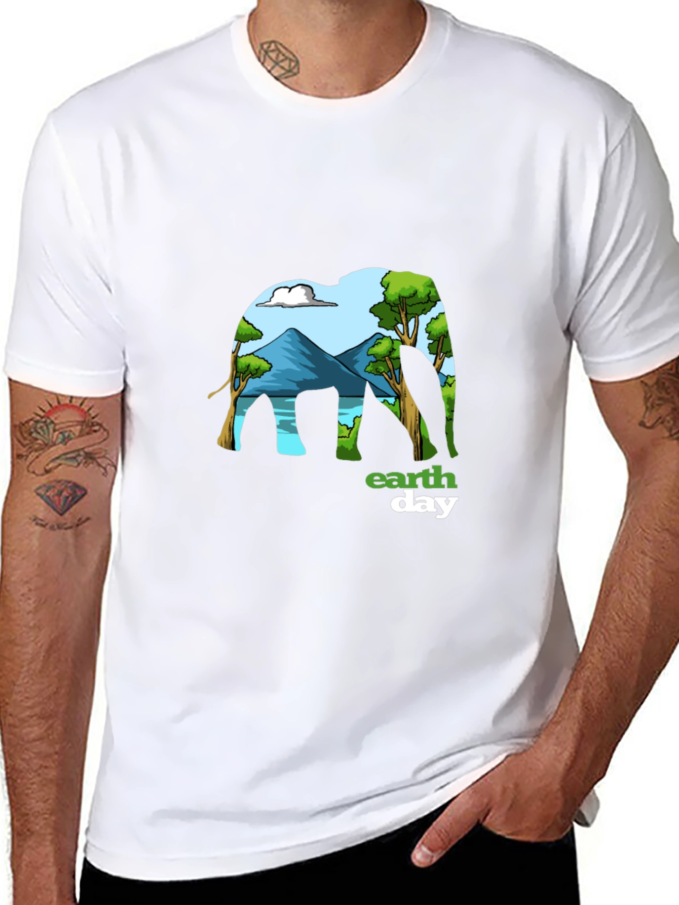Earth Day Elephant Graphic Tee - Mens Black T-Shirt