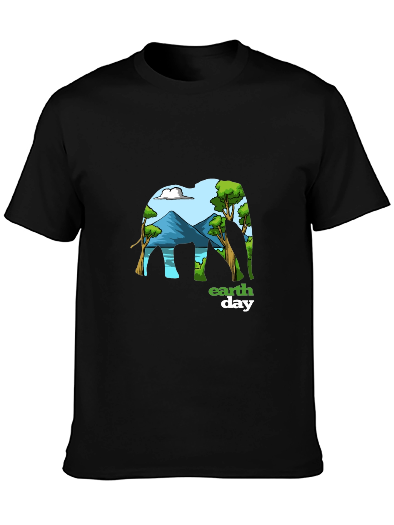 Earth Day Elephant Graphic Tee - Mens Black T-Shirt