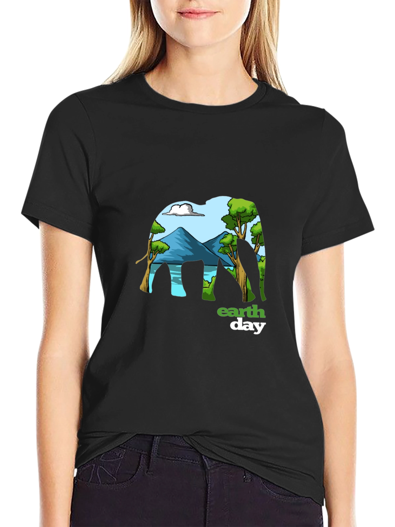 Earth Day Elephant Graphic Tee - Mens Black T-Shirt