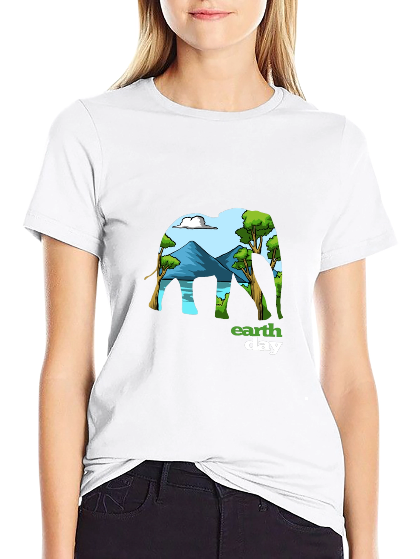 Earth Day Elephant Graphic Tee - Mens Black T-Shirt
