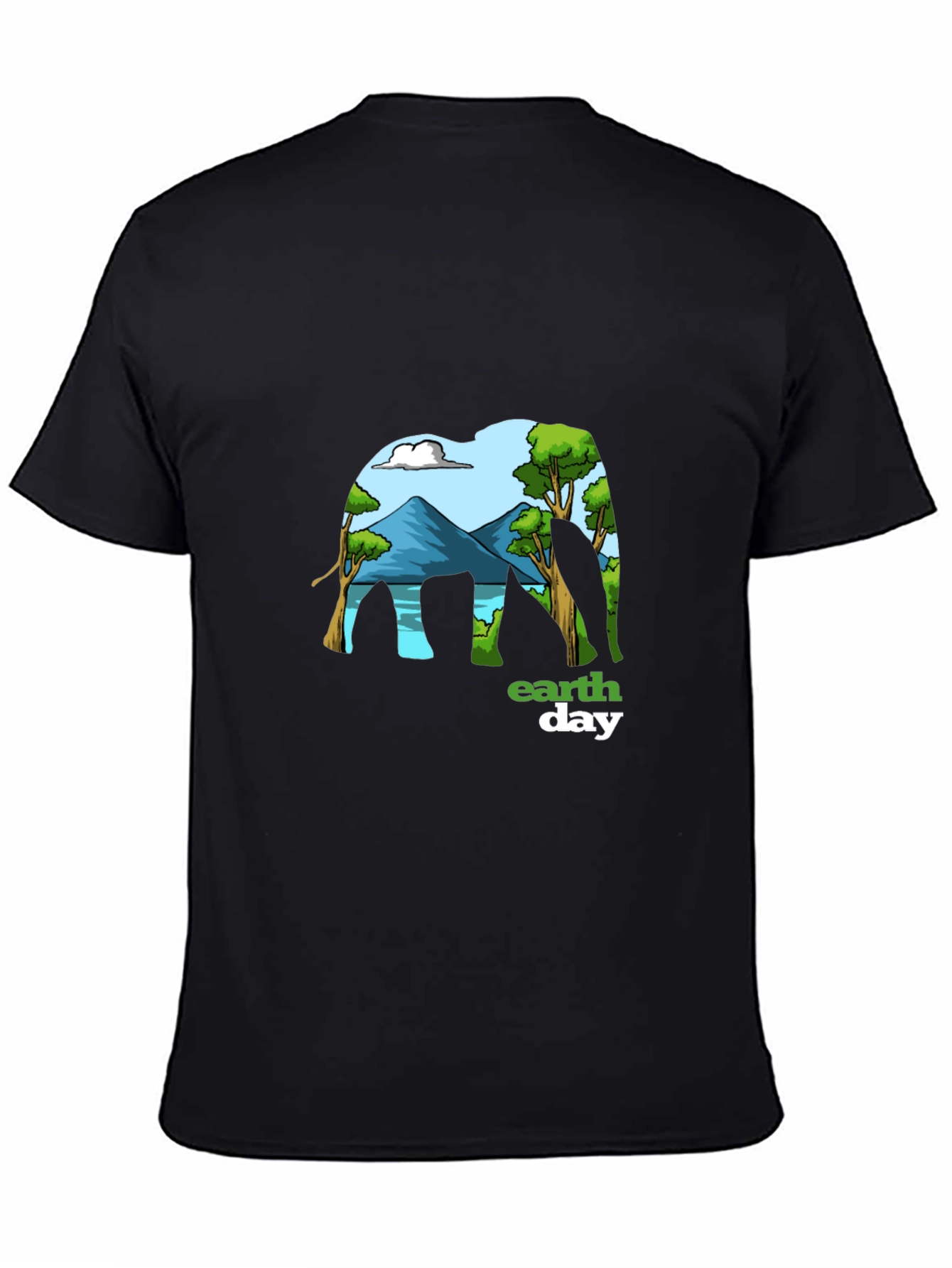 Earth Day Elephant Graphic Tee - Mens Black T-Shirt