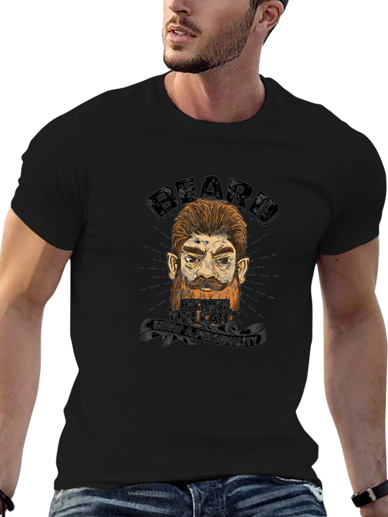 Beard Humor Graphic T-Shirt - Grow a Personality