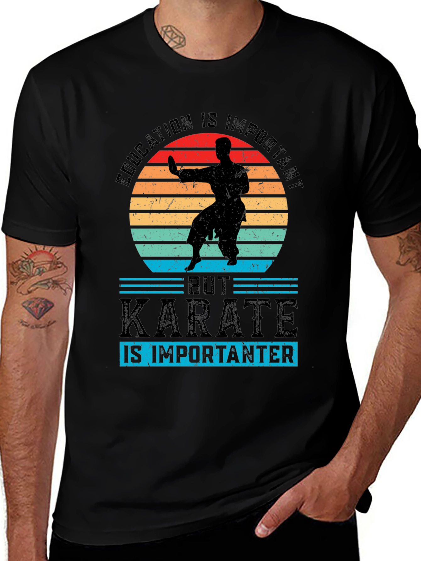 Education Important But Karate Importanter Black T-Shirt