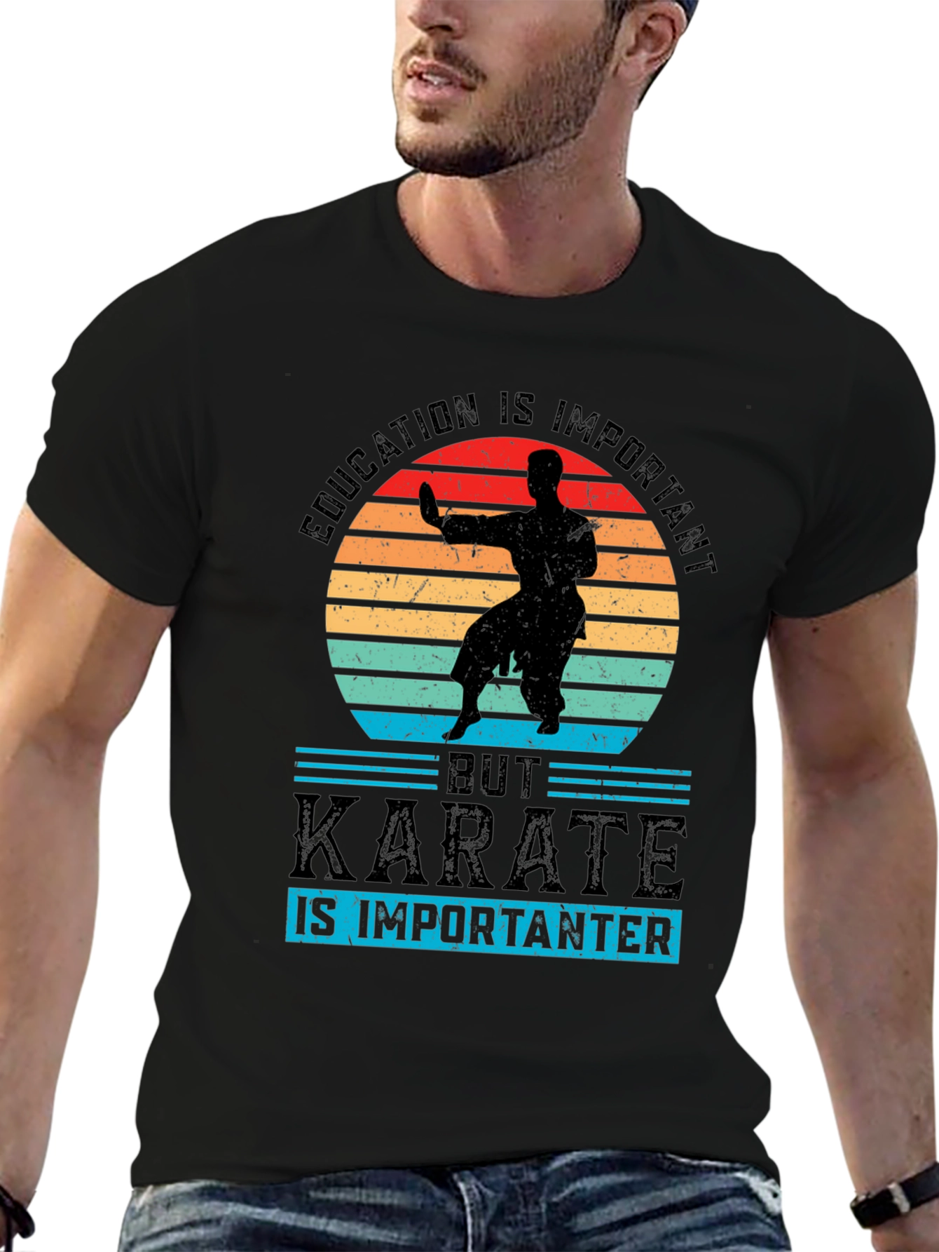 Education Important But Karate Importanter Black T-Shirt