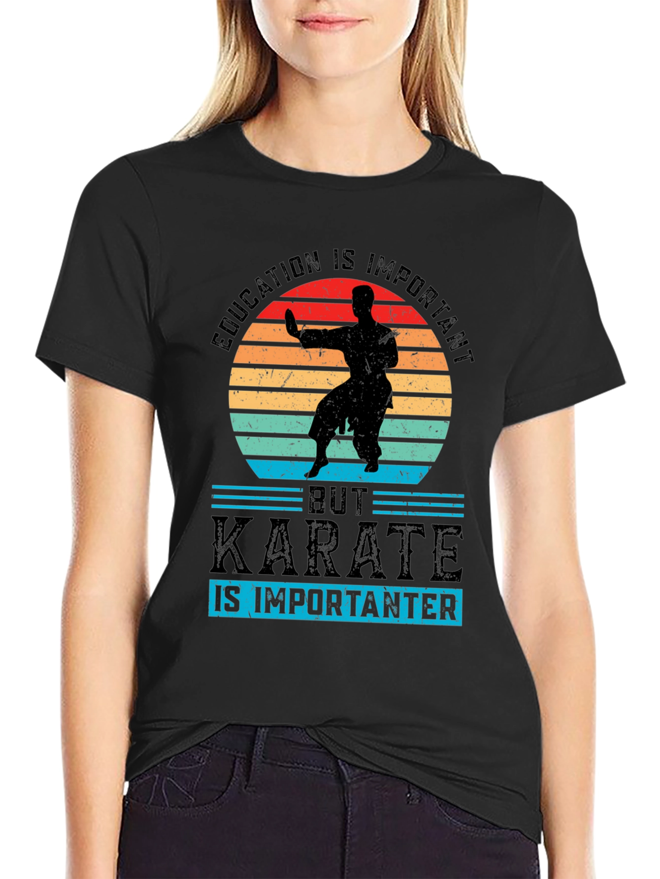 Education Important But Karate Importanter Black T-Shirt