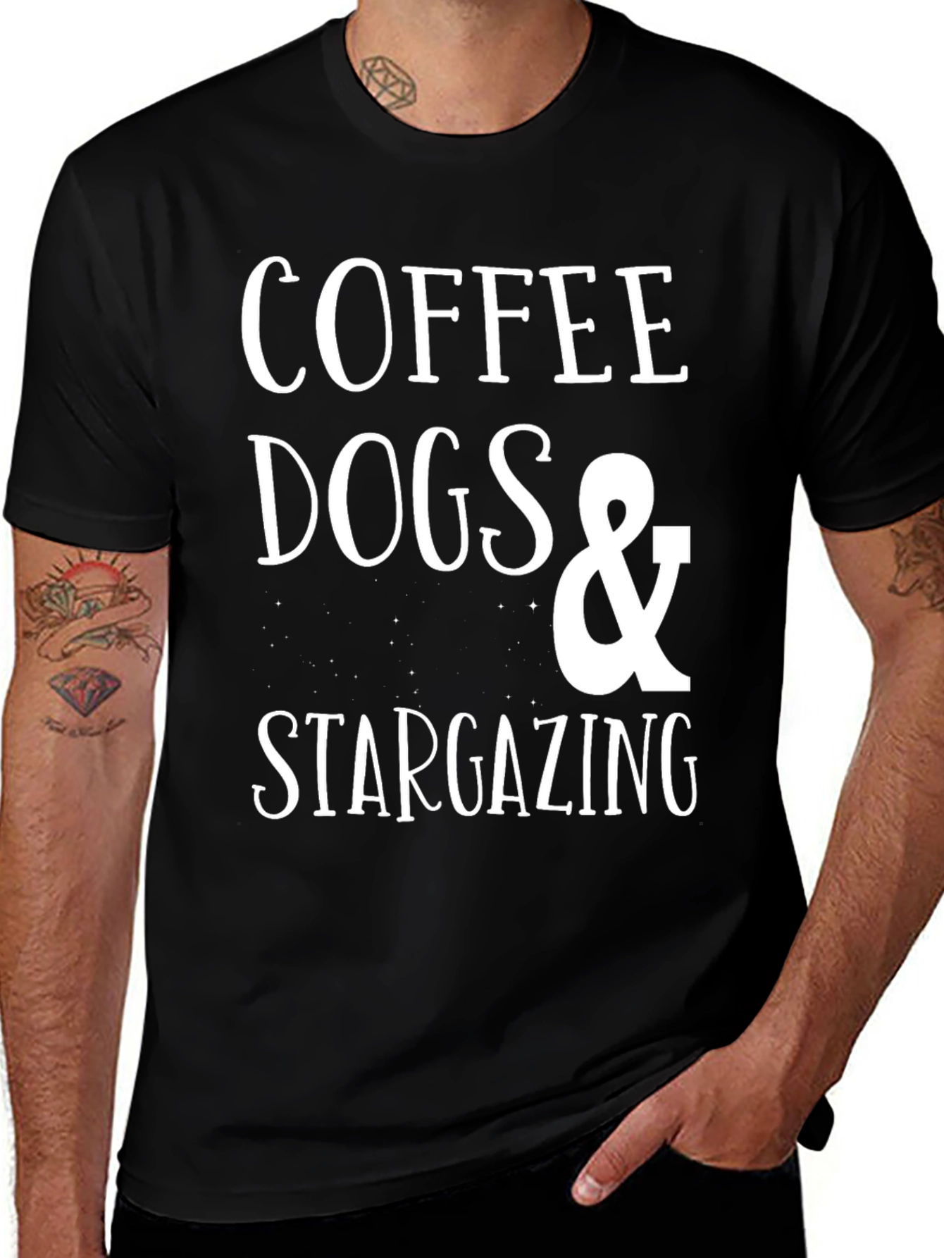 Coffee Dogs & Stargazing Black T-Shirt
