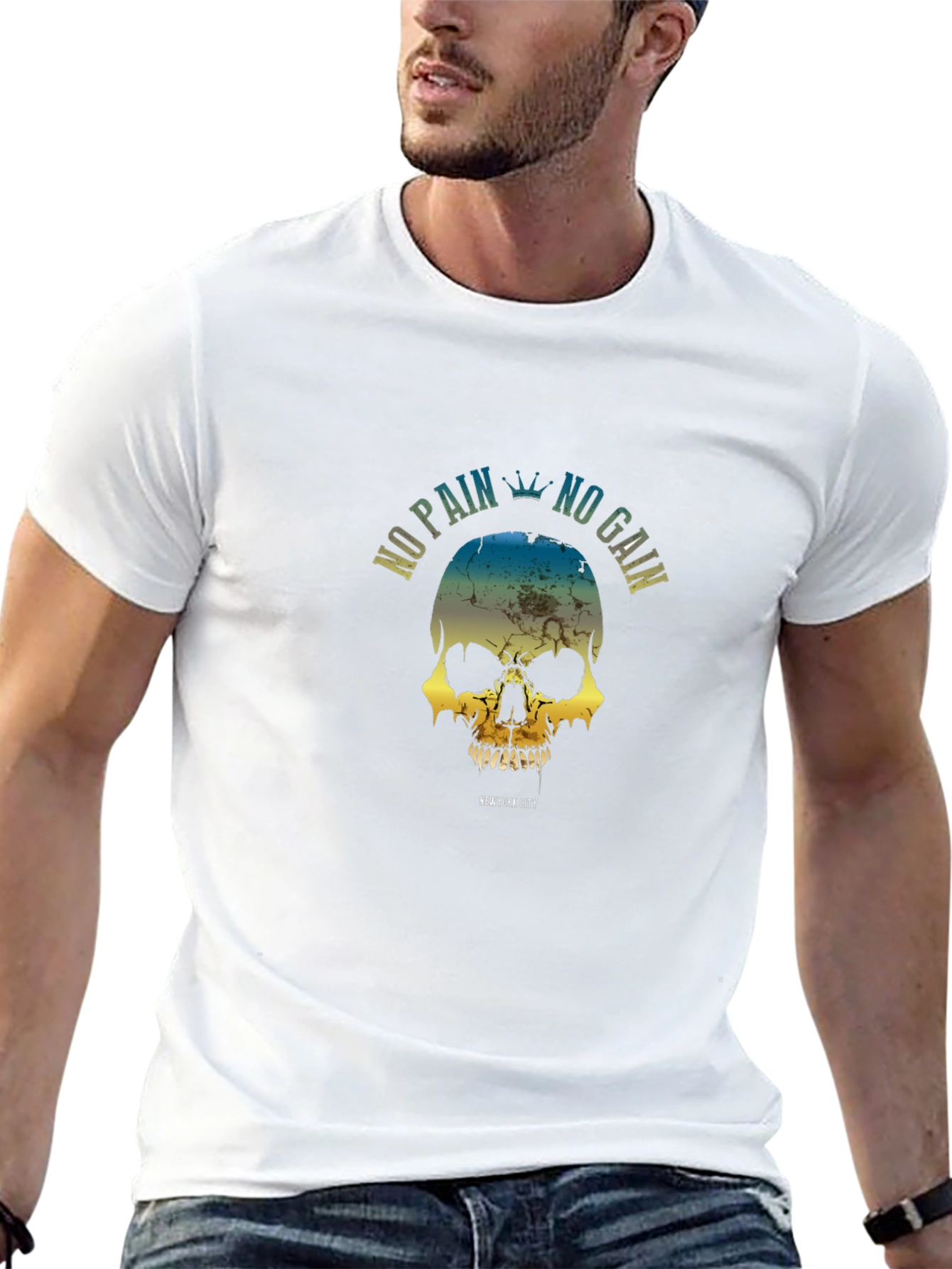 No Pain No Gain Skull Graphic T-Shirt