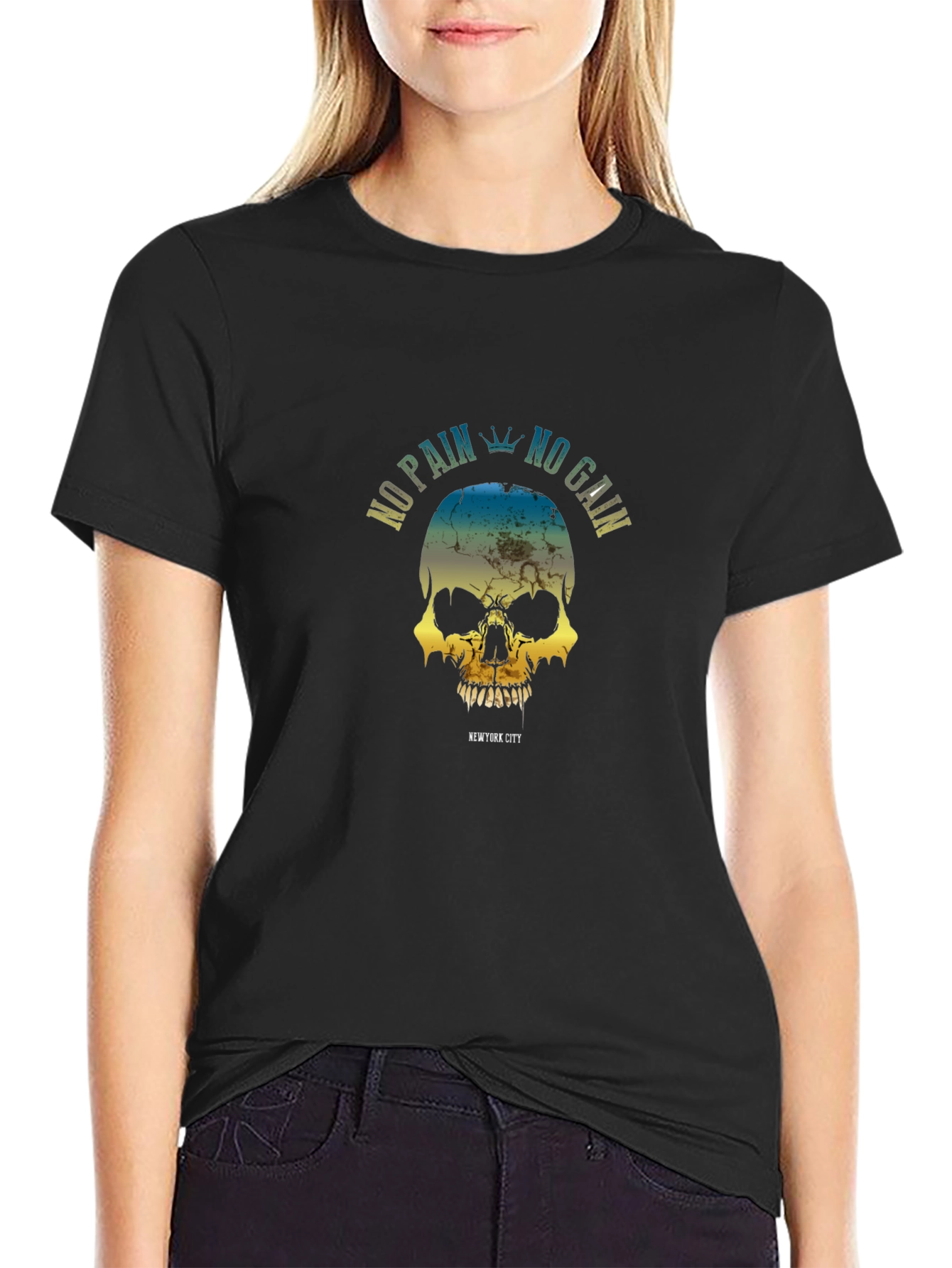 No Pain No Gain Skull Graphic T-Shirt