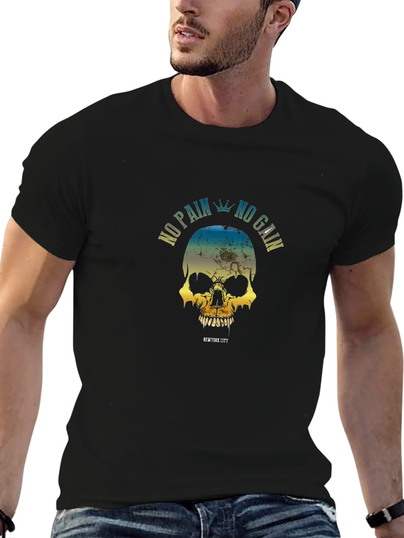 No Pain No Gain Skull Graphic T-Shirt