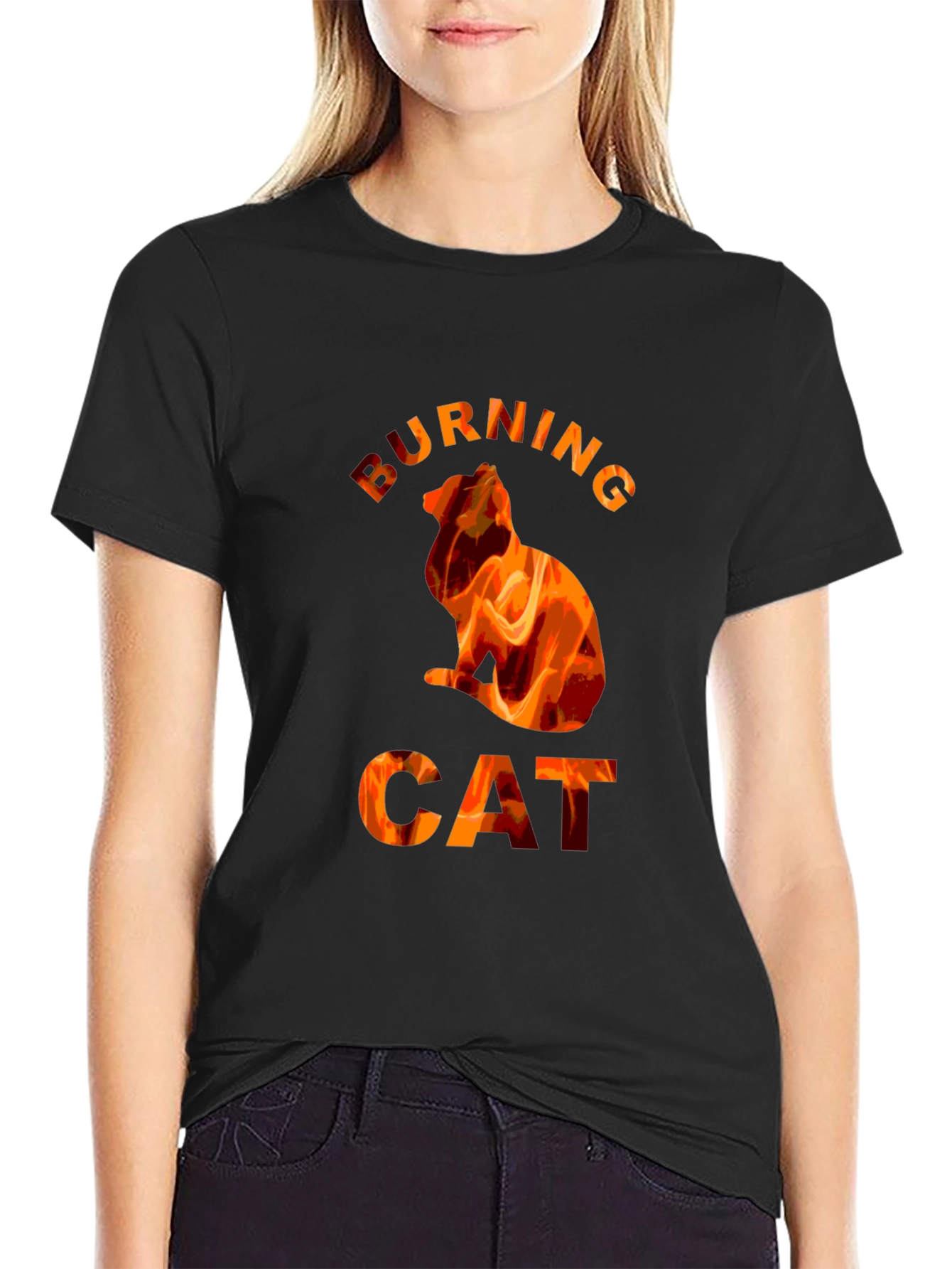 Burning Cat Graphic T-Shirt - Fiery Cat Lovers Tee