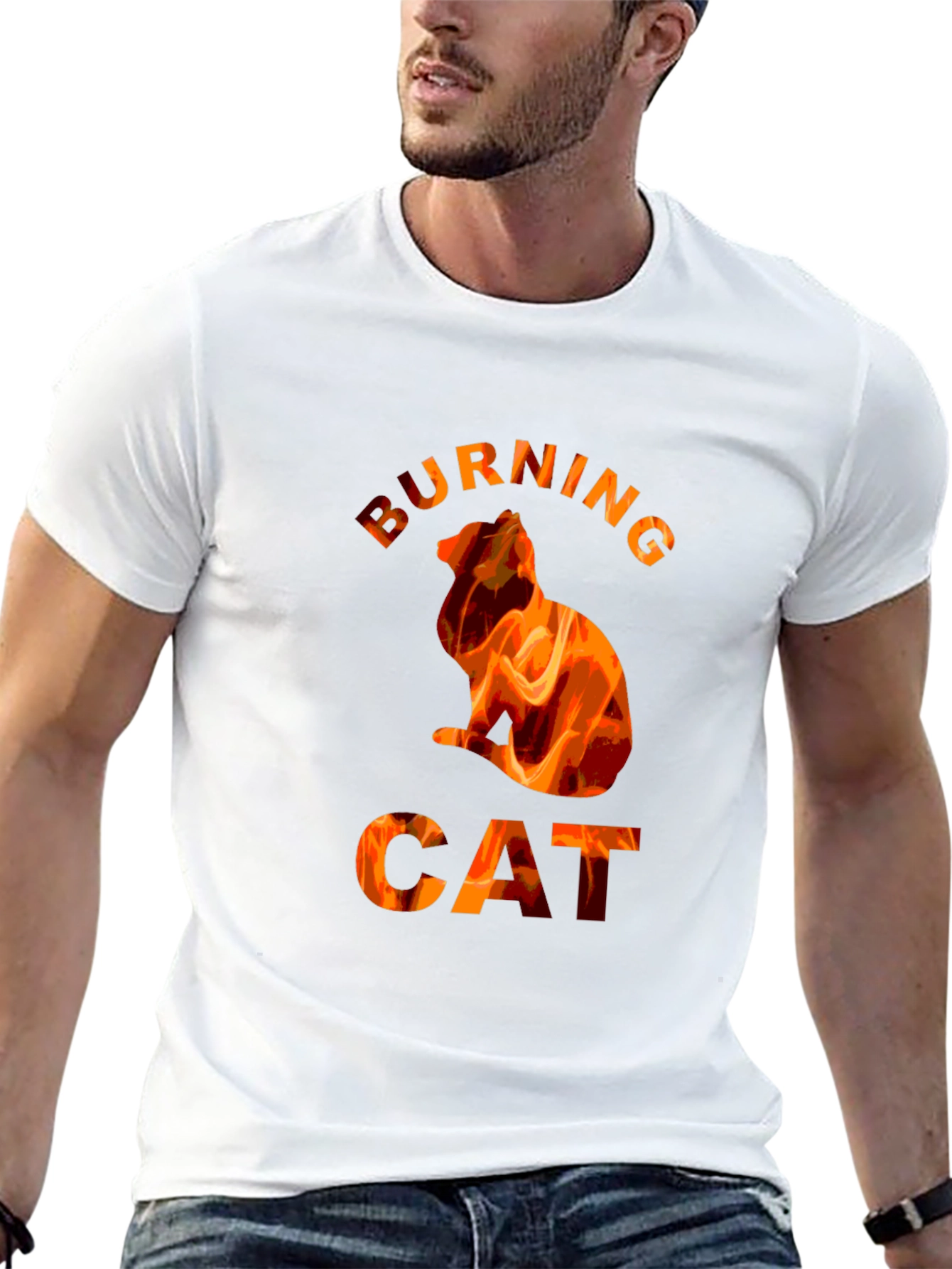 Burning Cat Graphic T-Shirt - Fiery Cat Lovers Tee