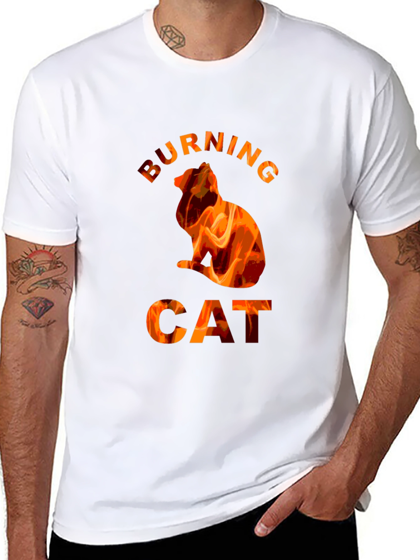 Burning Cat Graphic T-Shirt - Fiery Cat Lovers Tee