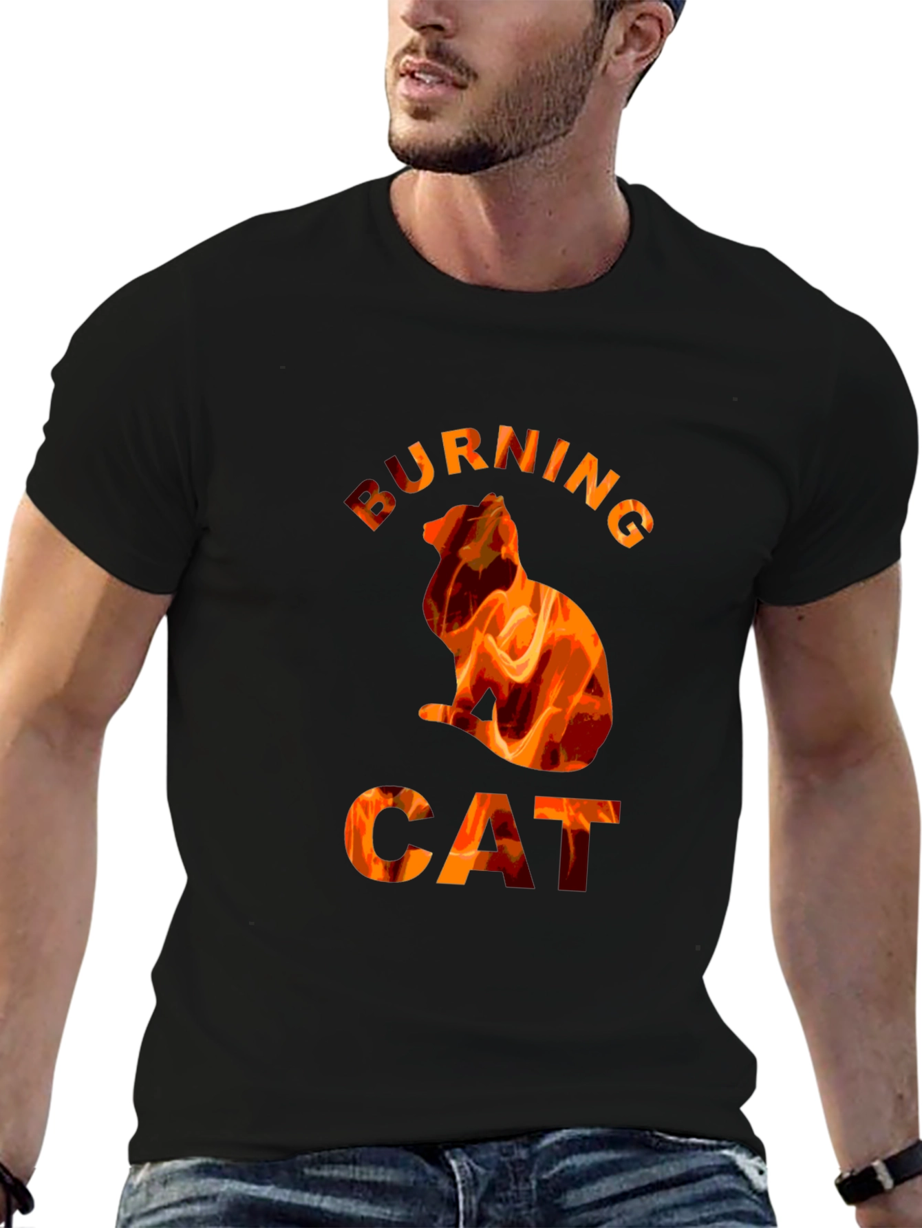 Burning Cat Graphic T-Shirt - Fiery Cat Lovers Tee