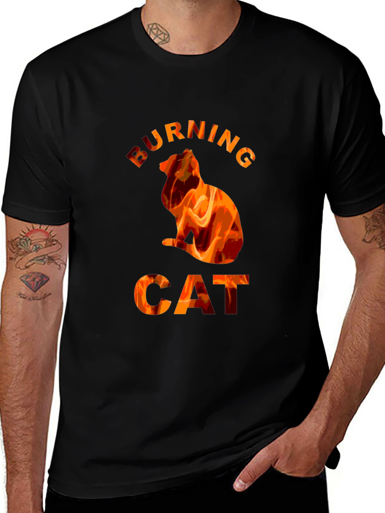 Burning Cat Graphic T-Shirt - Fiery Cat Lovers Tee