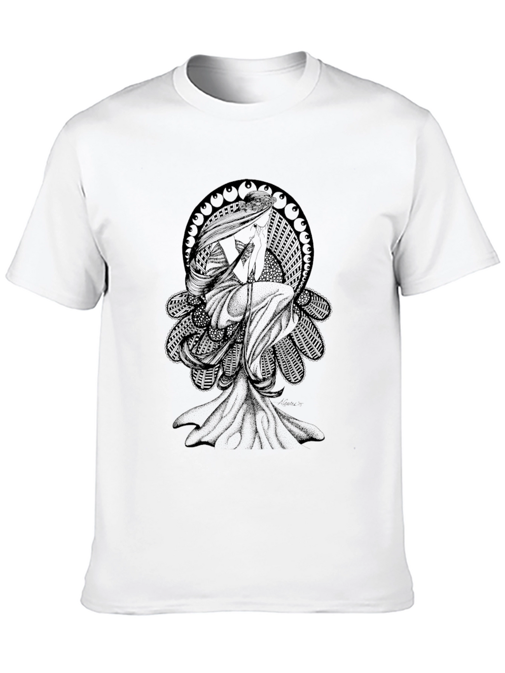 Elegant Black T-Shirt with Art Nouveau Graphic