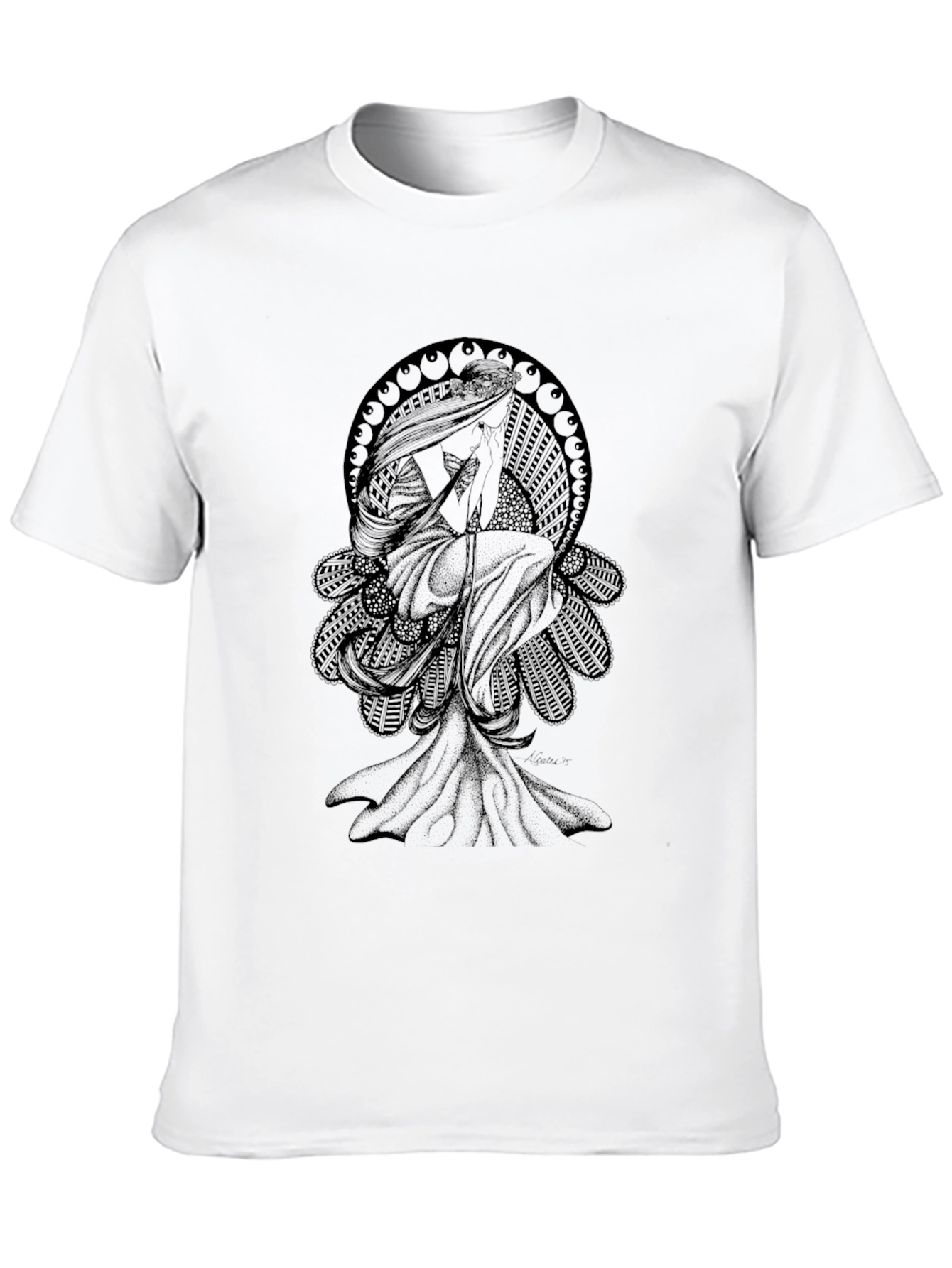 Elegant Black T-Shirt with Art Nouveau Graphic