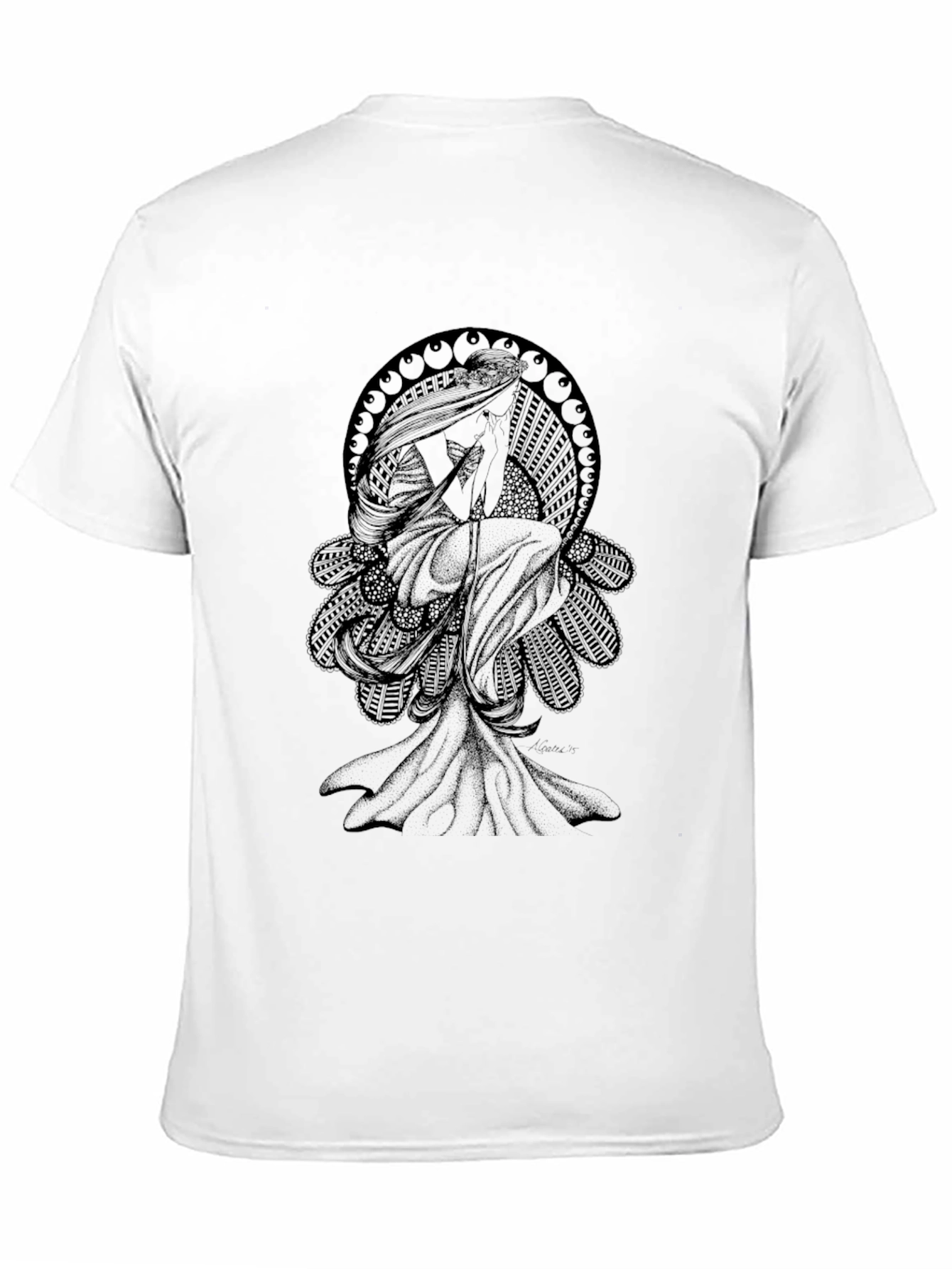 Elegant Black T-Shirt with Art Nouveau Graphic