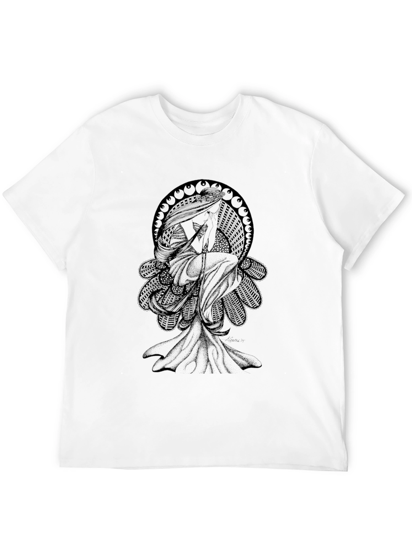 Elegant Black T-Shirt with Art Nouveau Graphic