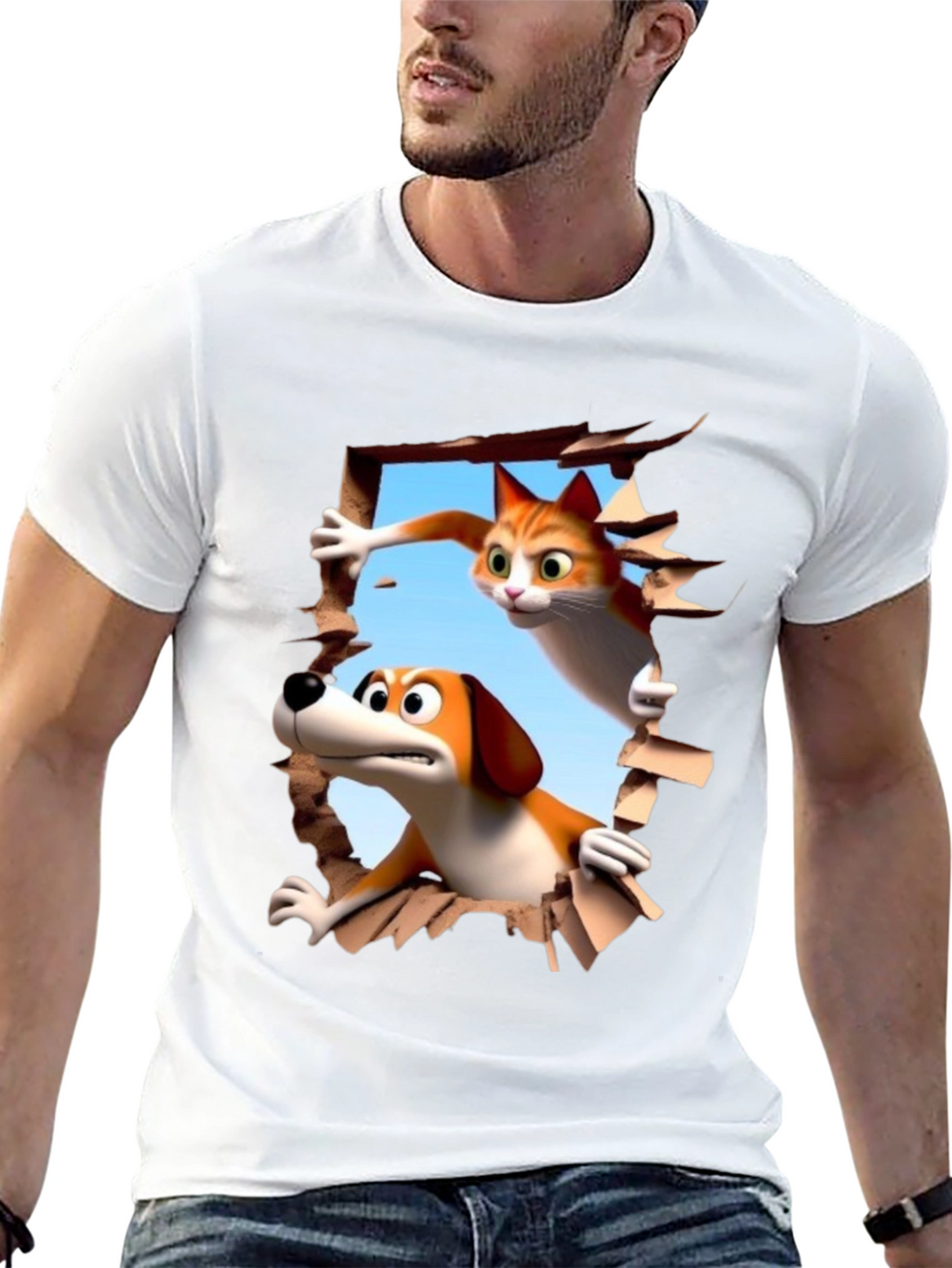 Cartoon Cat and Dog T-Shirt - Unisex