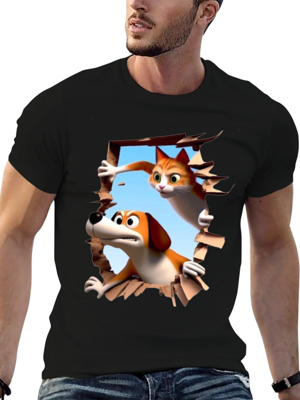 Cartoon Cat and Dog T-Shirt - Unisex