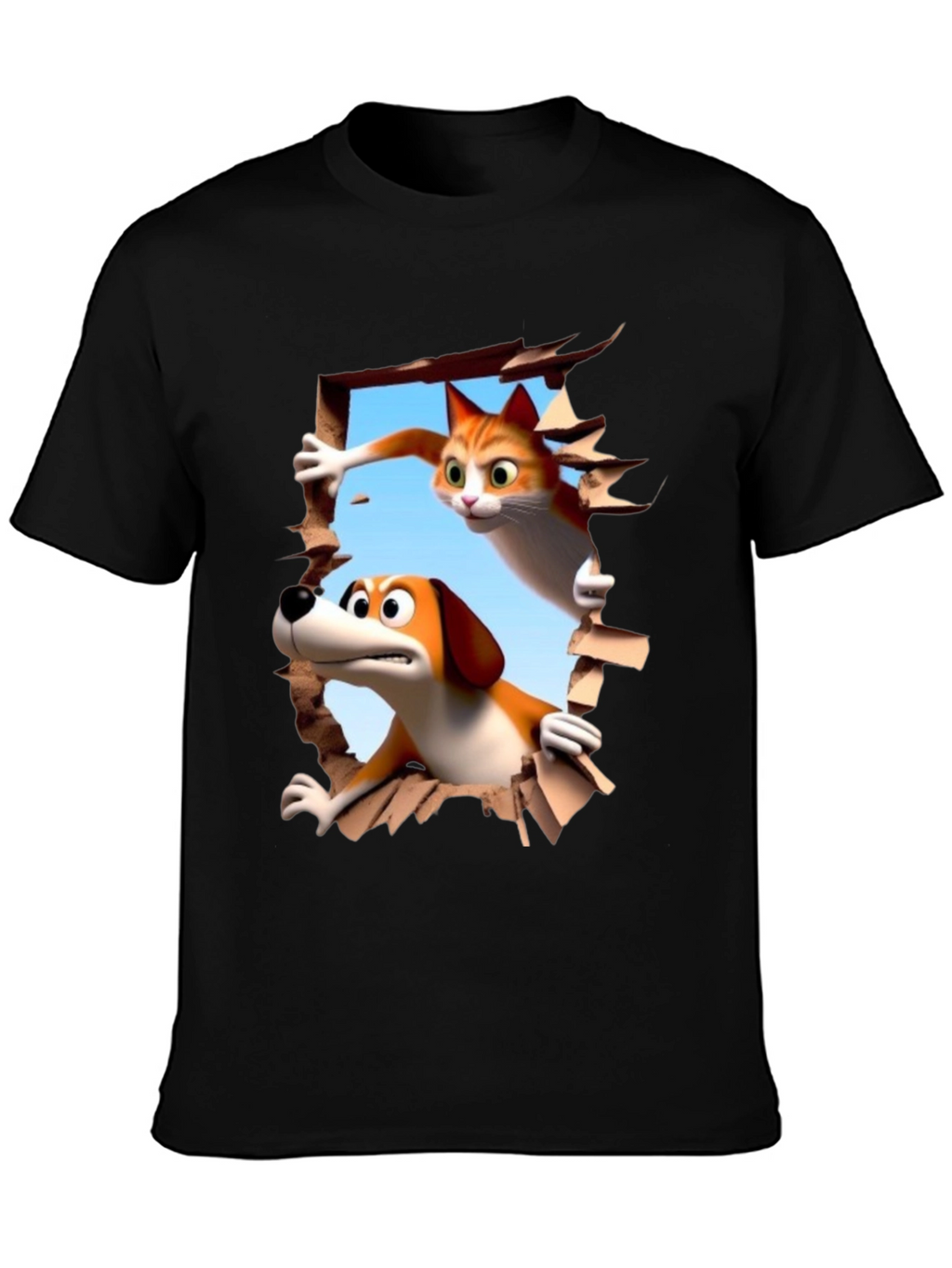 Cartoon Cat and Dog T-Shirt - Unisex