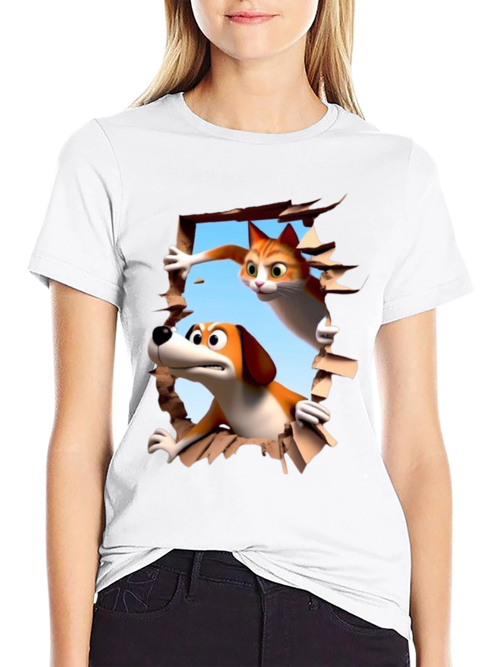 Cartoon Cat and Dog T-Shirt - Unisex