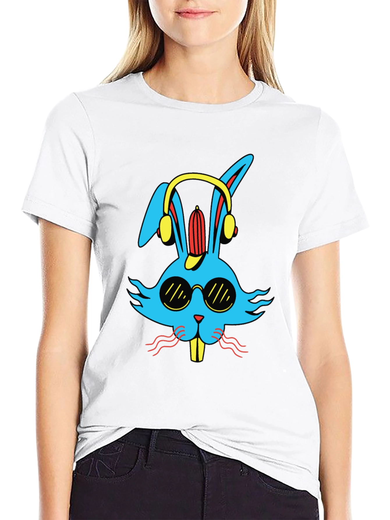 Cool Bunny Graphic Tee - Black Cotton Blend