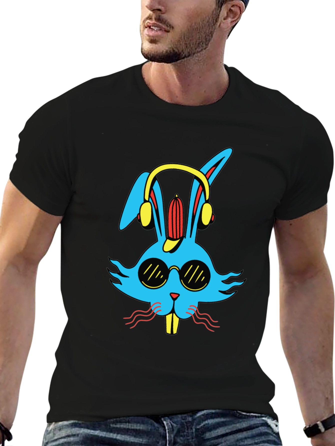 Cool Bunny Graphic Tee - Black Cotton Blend