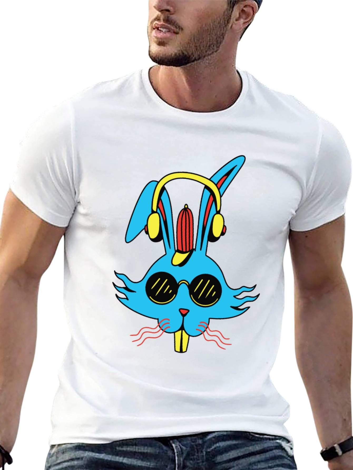 Cool Bunny Graphic Tee - Black Cotton Blend