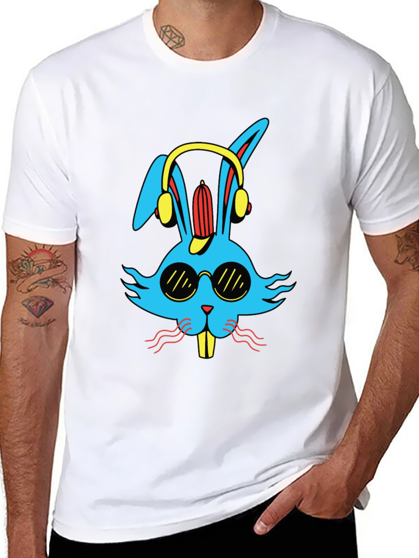 Cool Bunny Graphic Tee - Black Cotton Blend