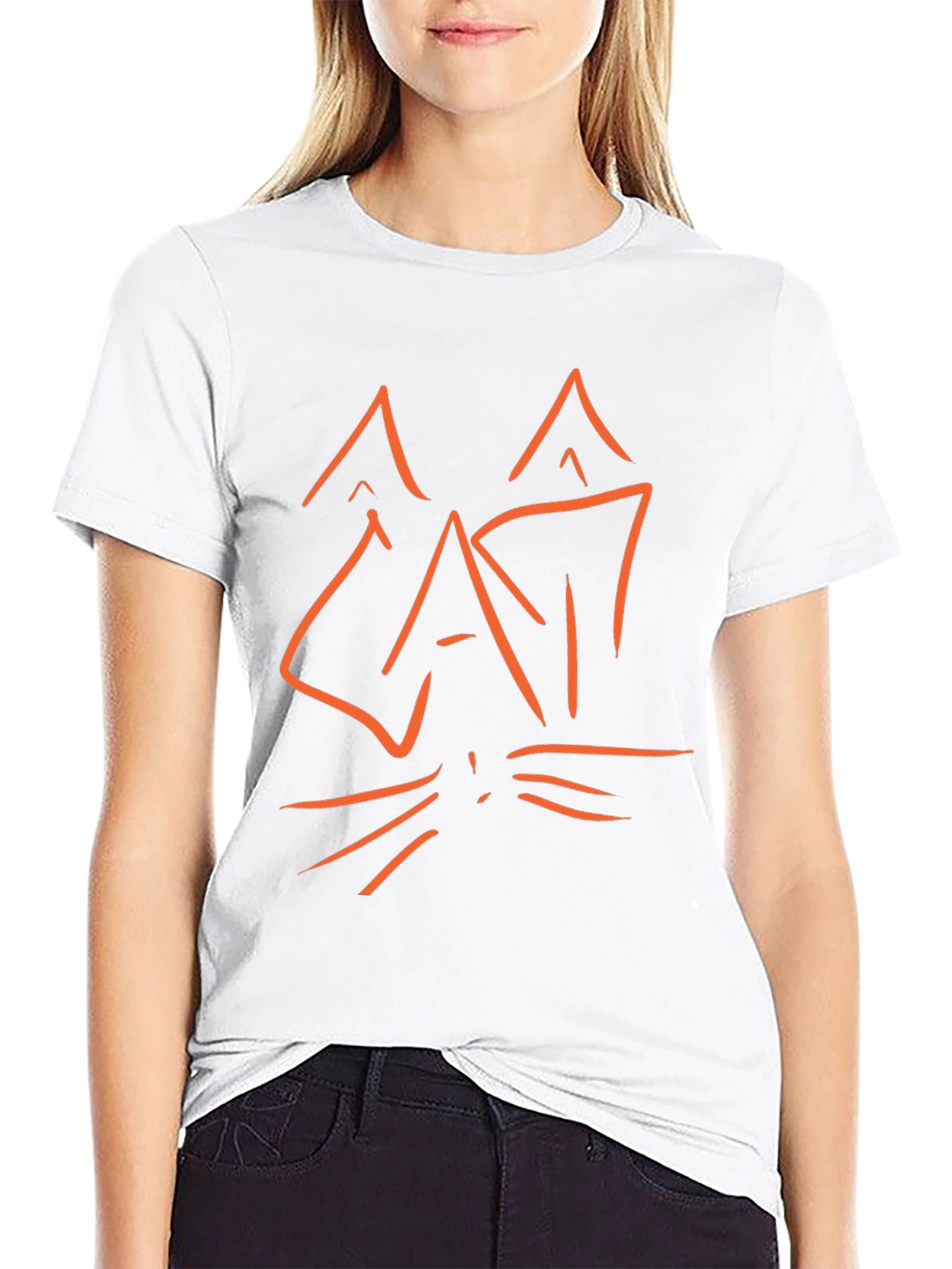 Abstract Cat Graphic Tee - Black Cotton T-Shirt