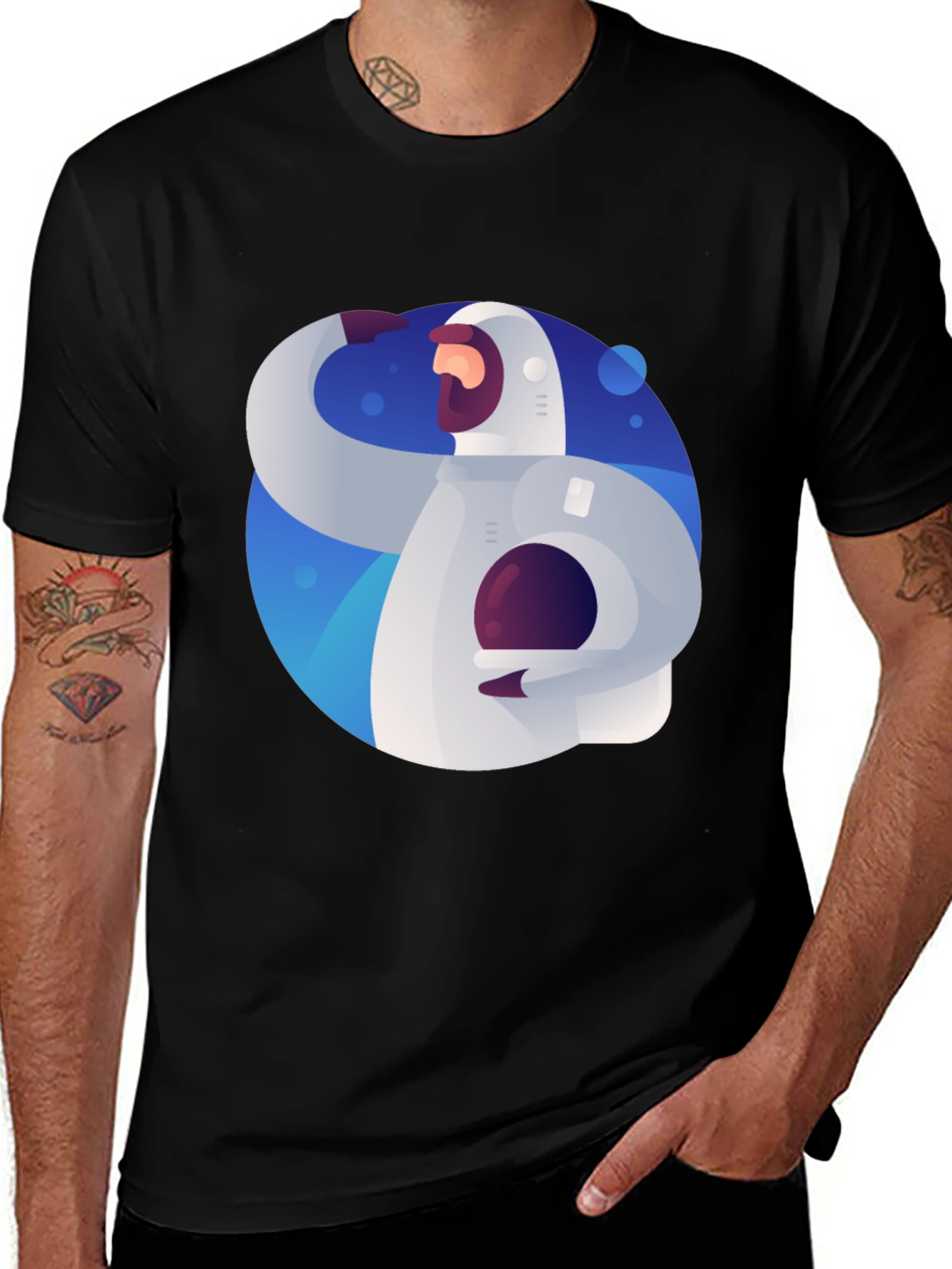 Astronaut Graphic Print Black T-Shirt