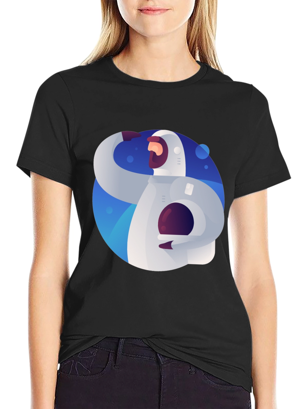 Astronaut Graphic Print Black T-Shirt