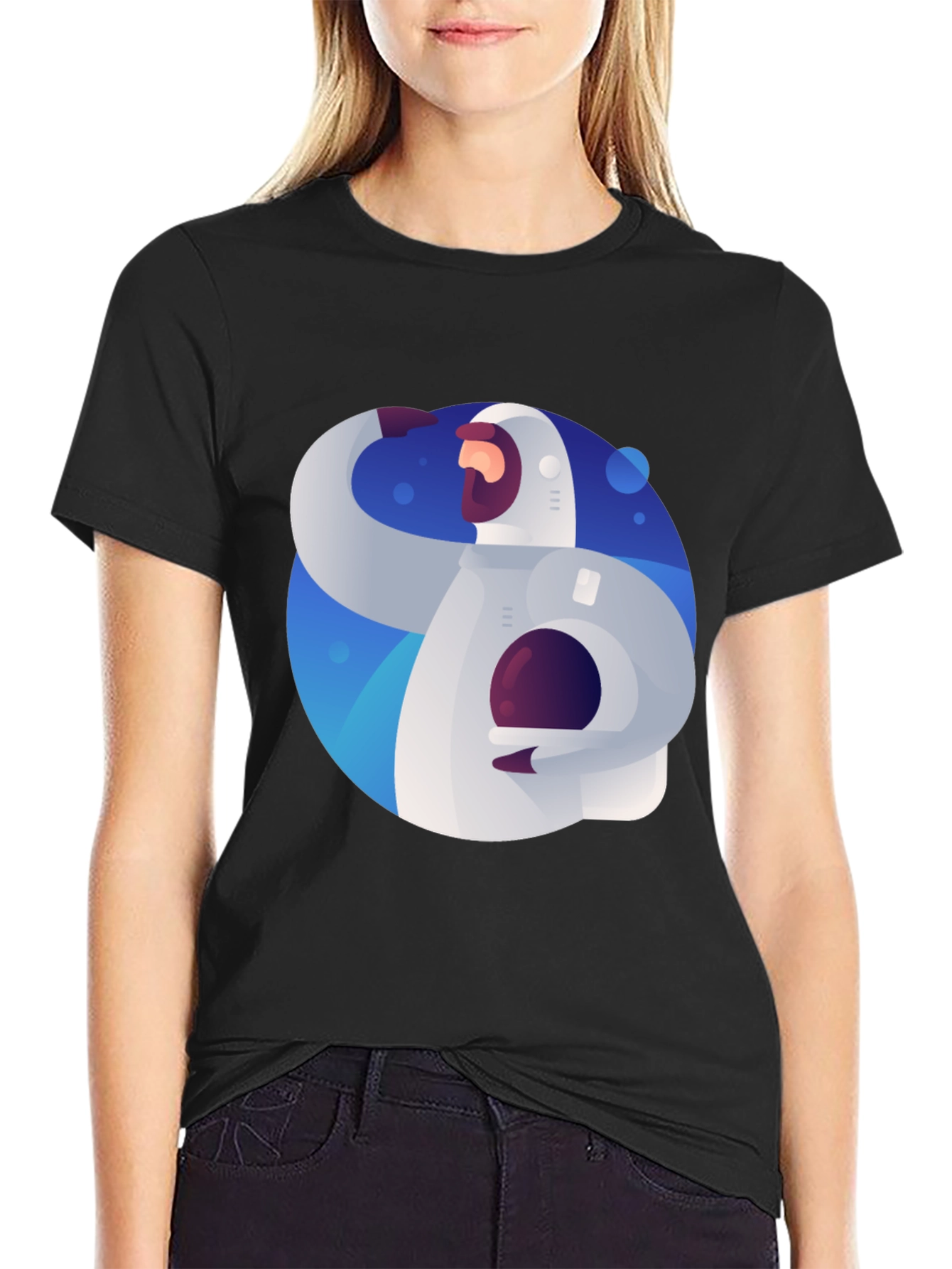 Astronaut Graphic Print Black T-Shirt