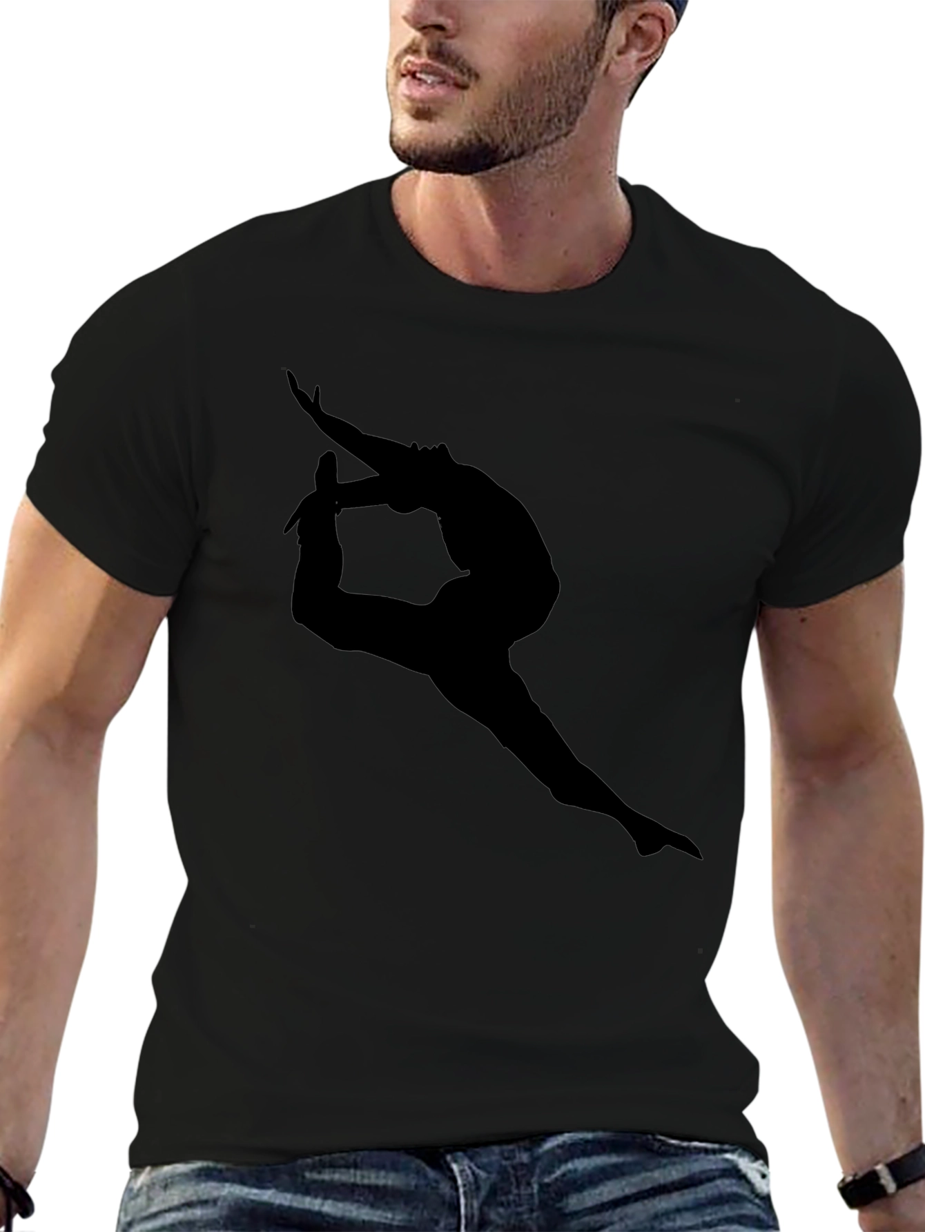 Black T-Shirt with Yoga Silhouette Design