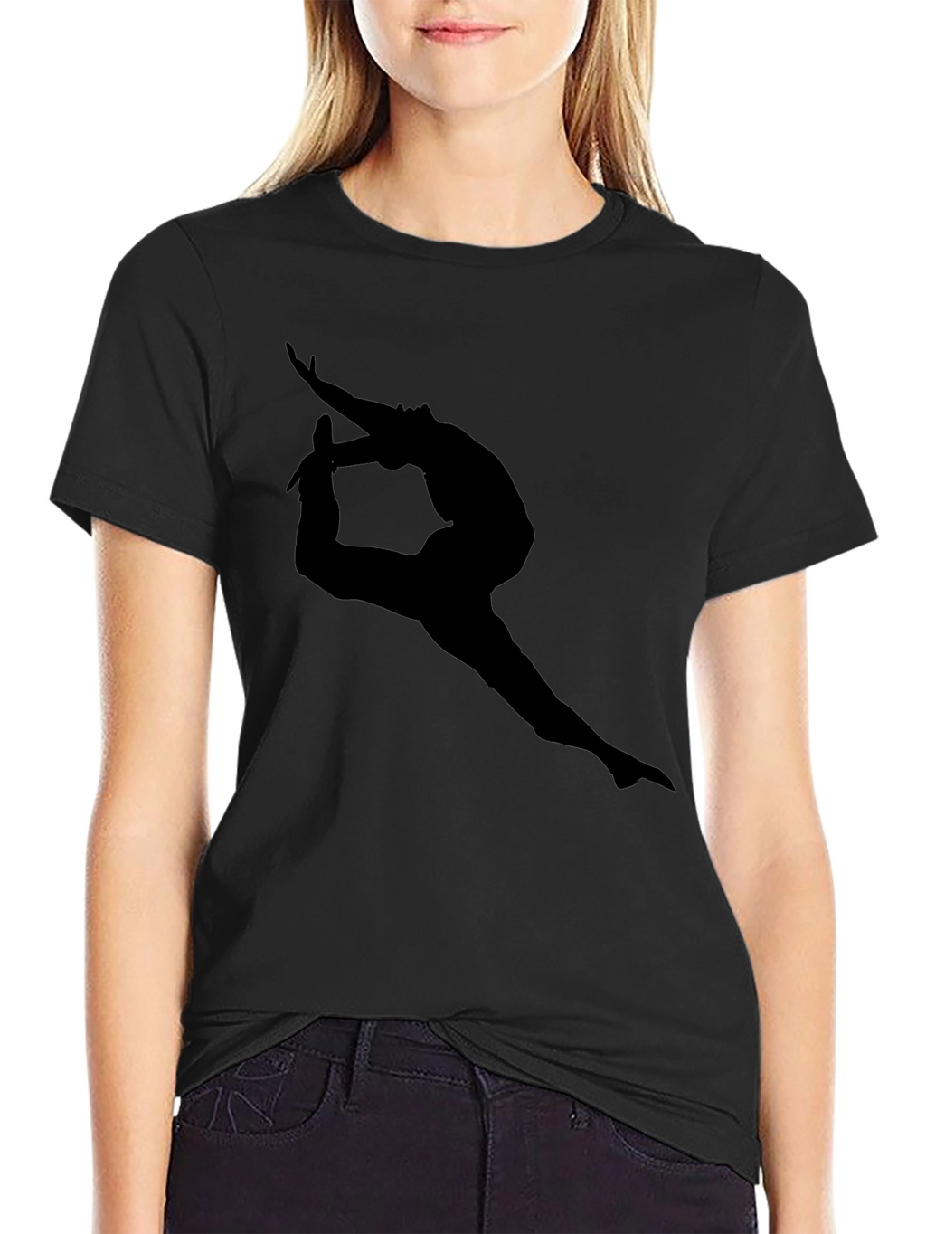 Black T-Shirt with Yoga Silhouette Design