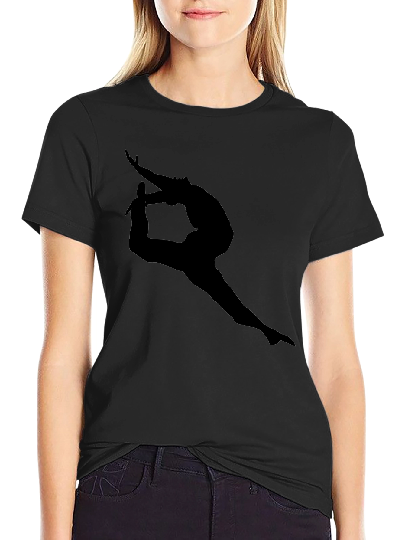 Black T-Shirt with Yoga Silhouette Design