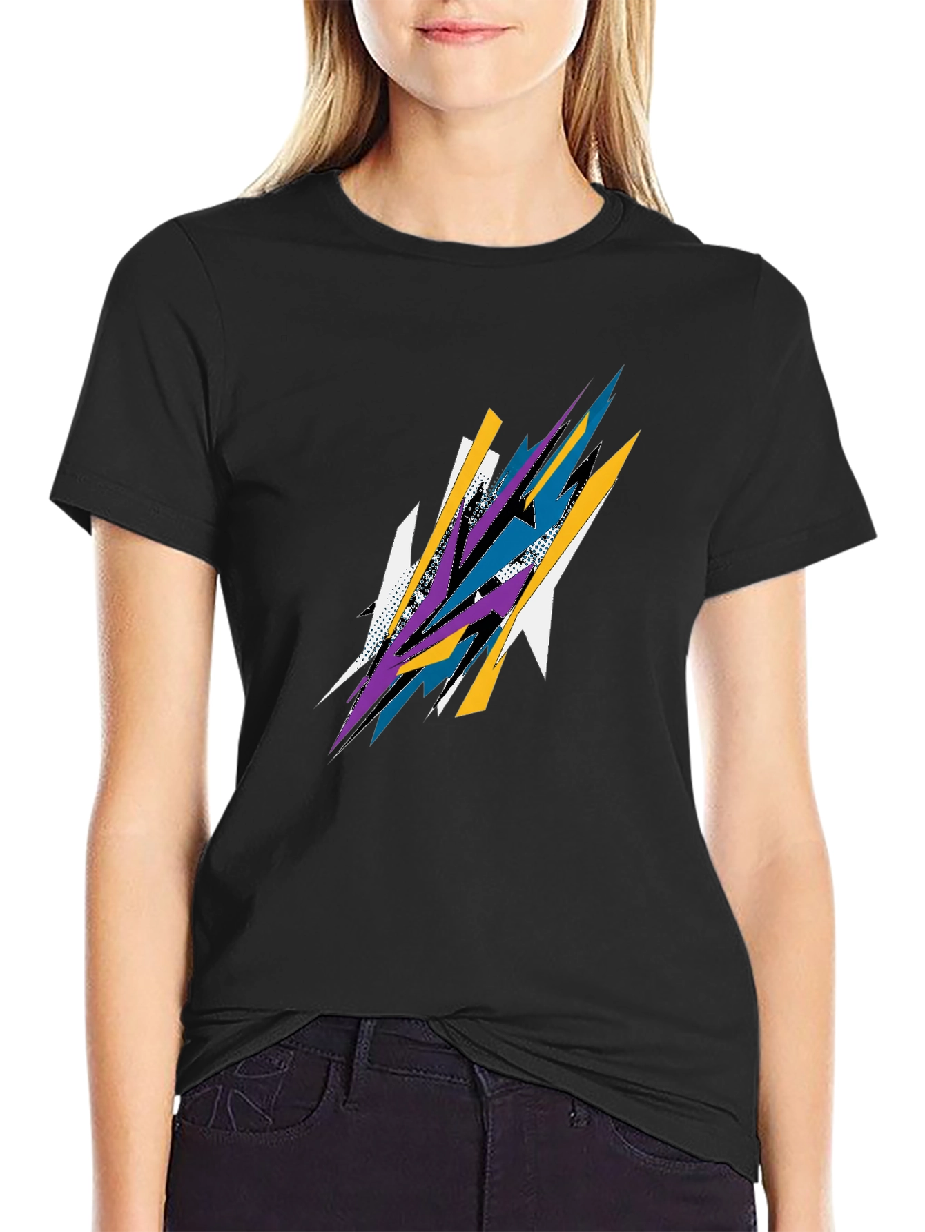Abstract Graphic Print Black Tee