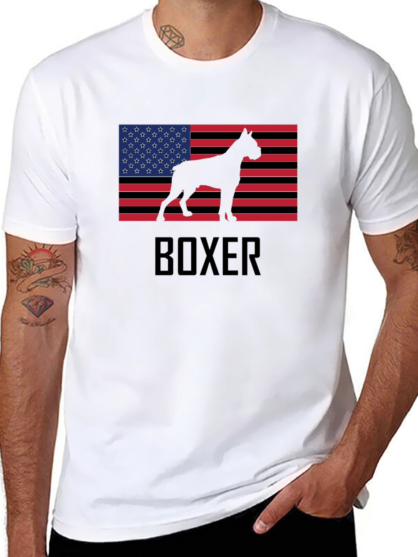 Boxer Dog USA Flag T-Shirt