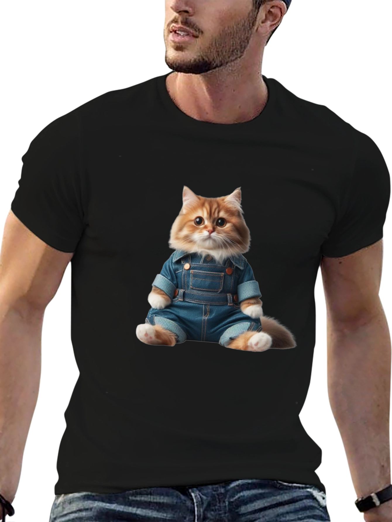 Cat in Overalls Graphic Tee