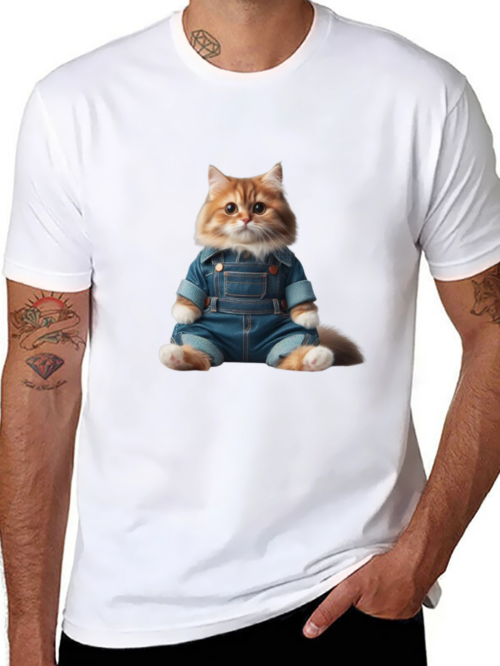 Cat in Overalls Graphic Tee