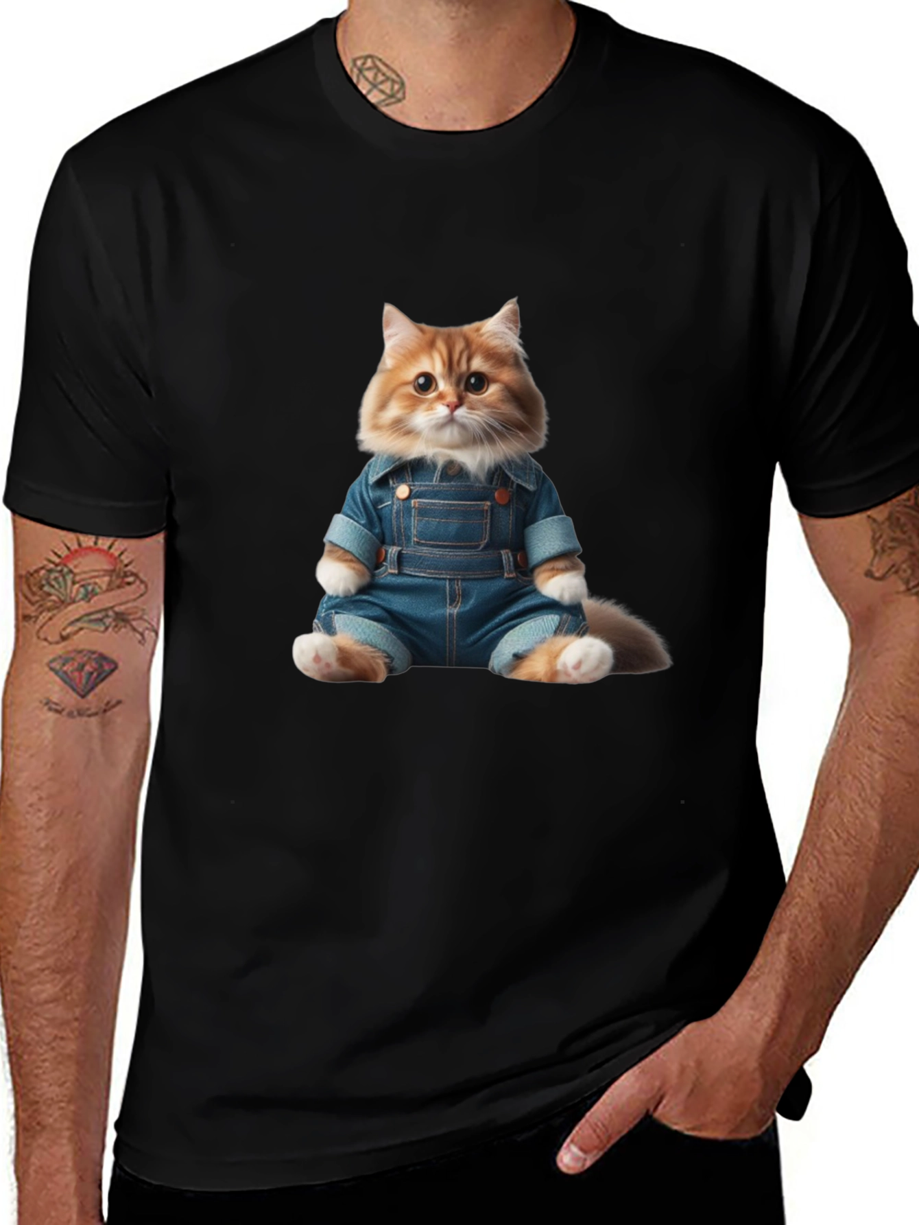 Cat in Overalls Graphic Tee