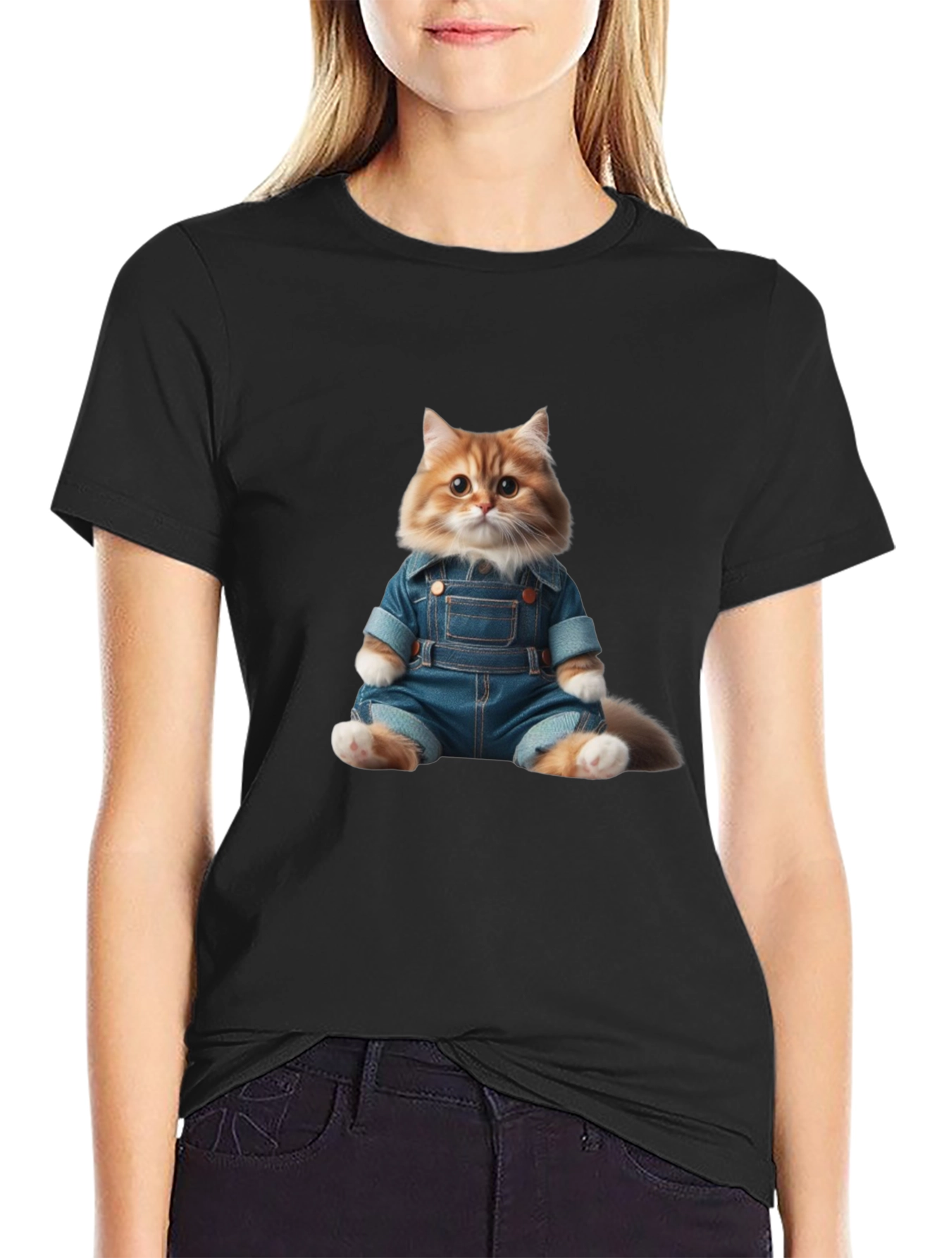 Cat in Overalls Graphic Tee