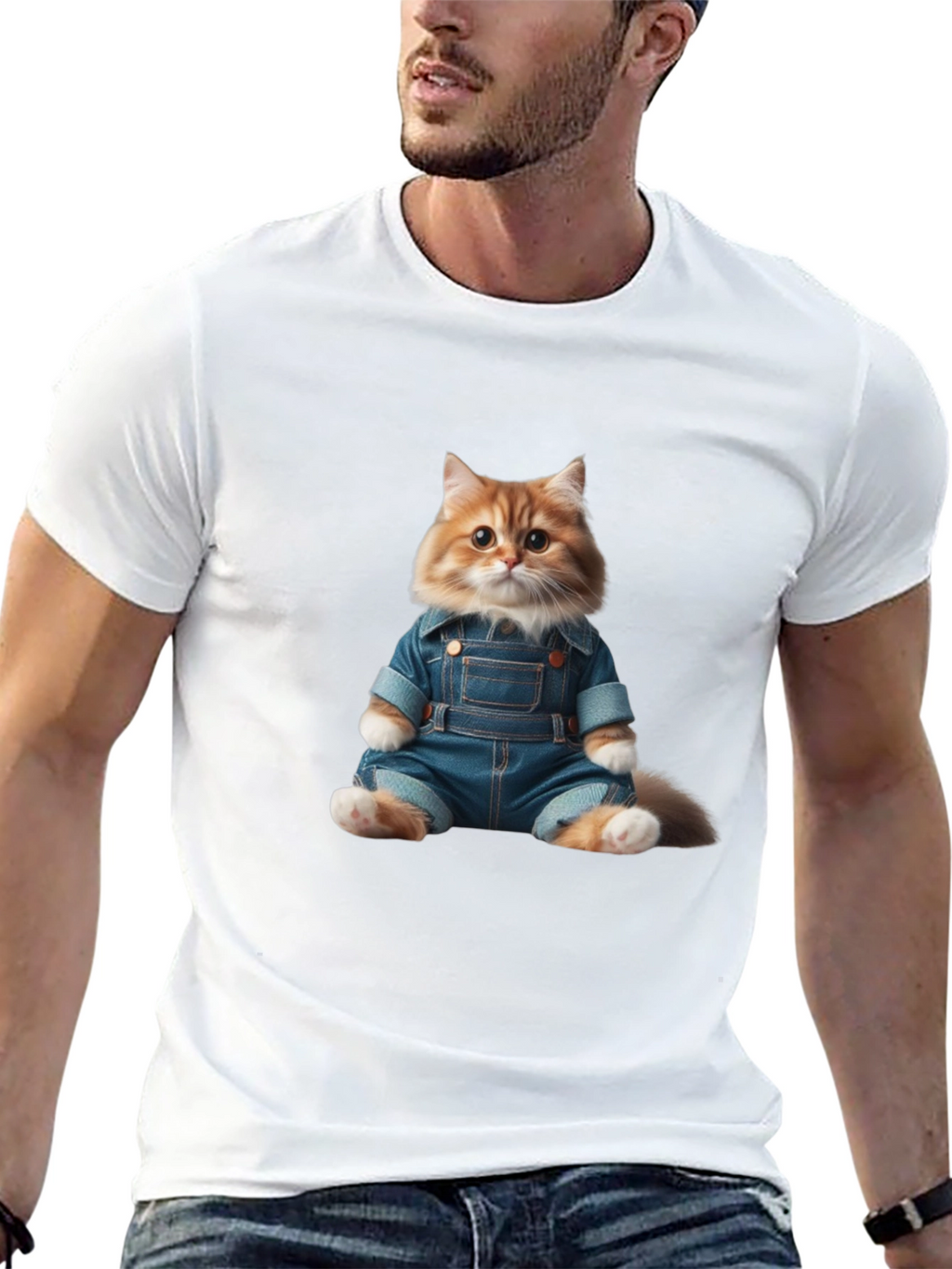 Cat in Overalls Graphic Tee