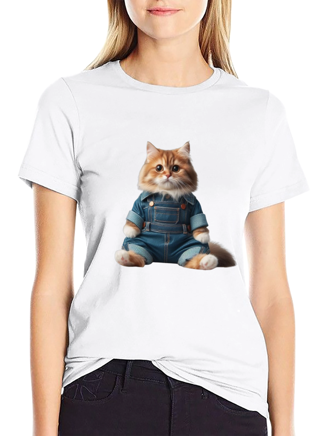 Cat in Overalls Graphic Tee