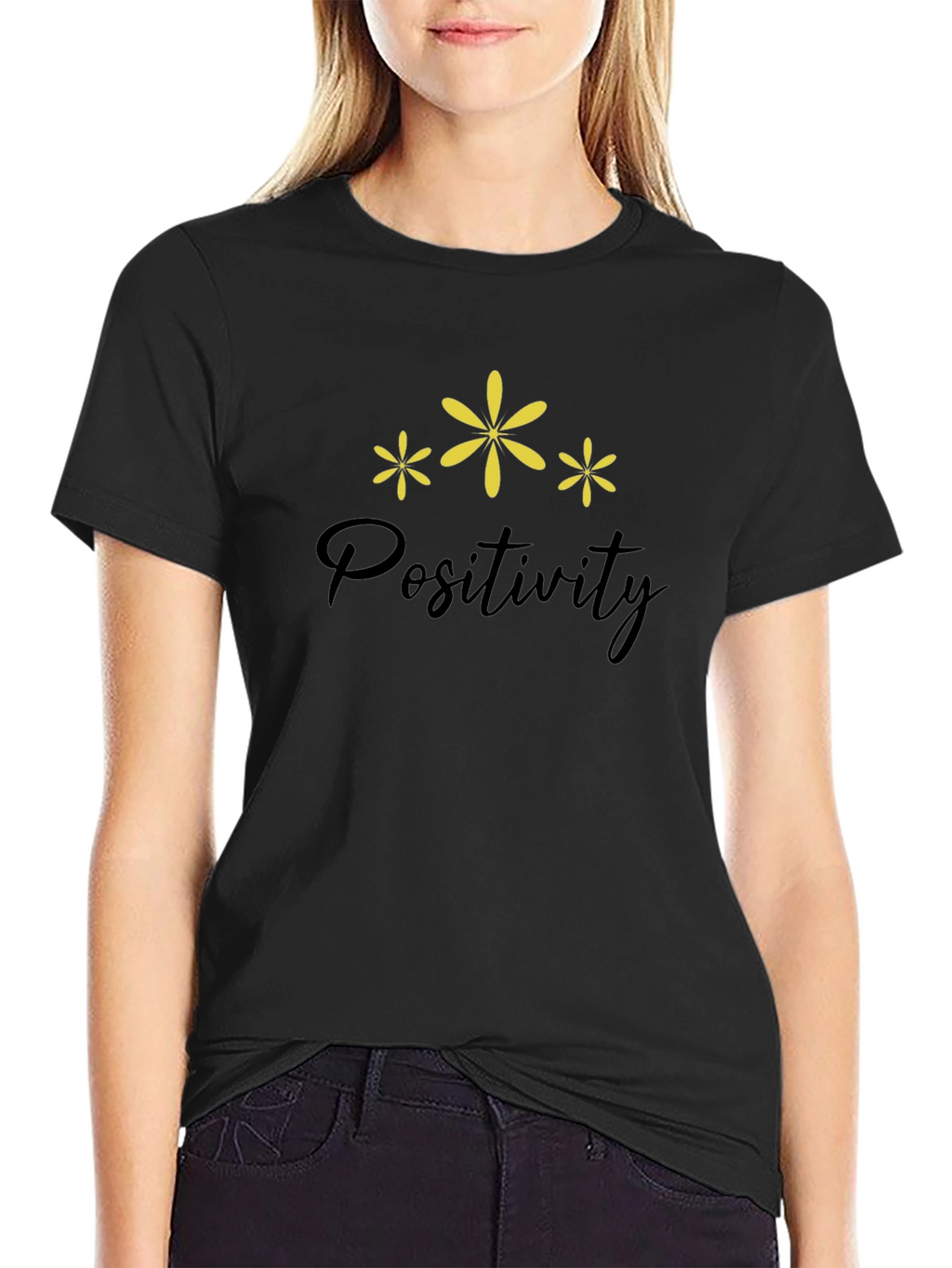 Positivity Tee - Black Cotton Blend T-Shirt